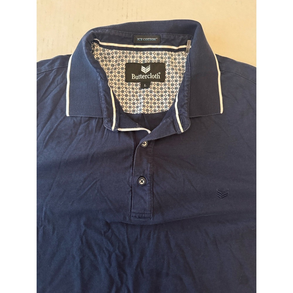 Buttercloth Golf Polo Shirt Mens Large Icy Cotton Slim Fit Navy Blue - Picture 3 of 5
